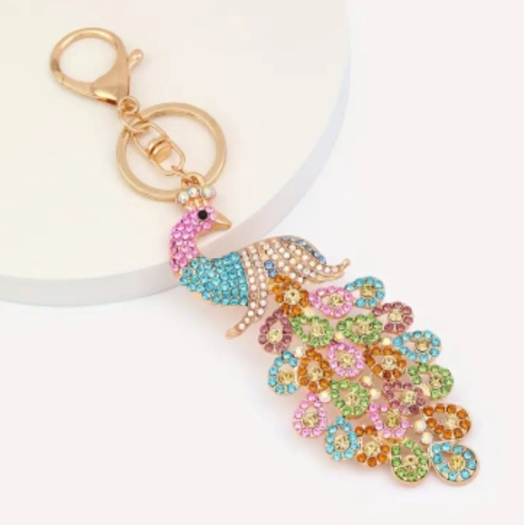 BRAND NEW! Rhinestone Peacock Keychain Purse Jewel Charm ~ Gift Exotic - Picture 4 of 11